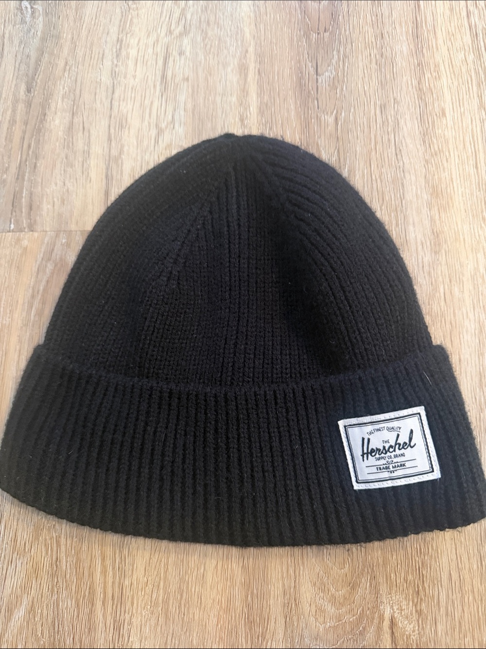 Herschel Supply Company Black Ribbed Cuff Beanie with Logo Patch